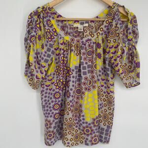 Trinity Top Women’s Small 100% Silk Feminine Romantic Geometric Print